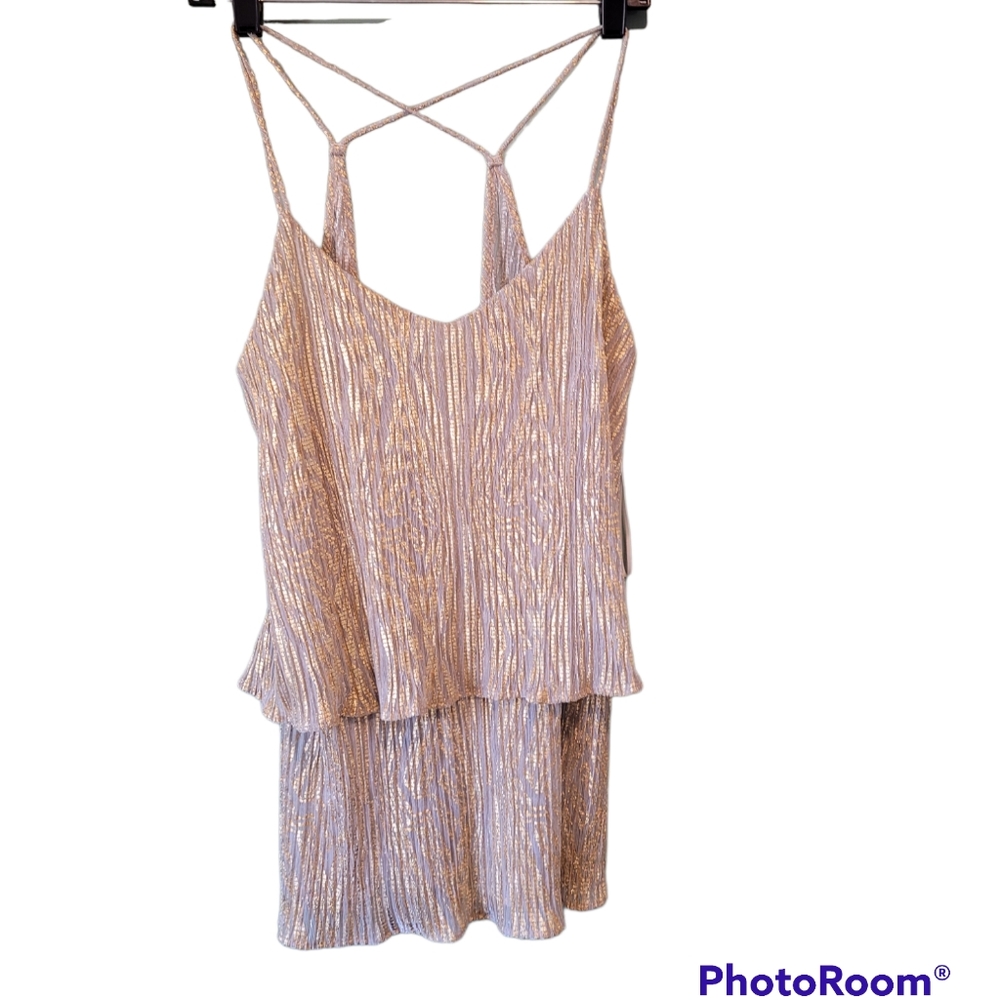 PAPER CRANE Gold and Cream Sleeveless Layered Top, Size M